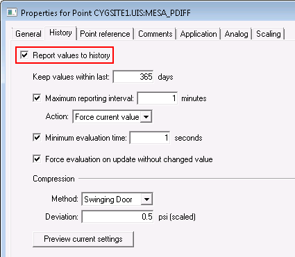 Report values to history